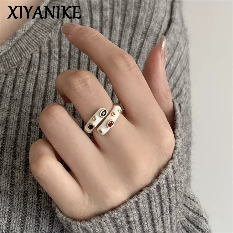XIYANIKE Colorful Enamel Drip Glaze Open Finger Rings For Women Fashion New Jewelry Gift Party Daily Wholesale anillos
