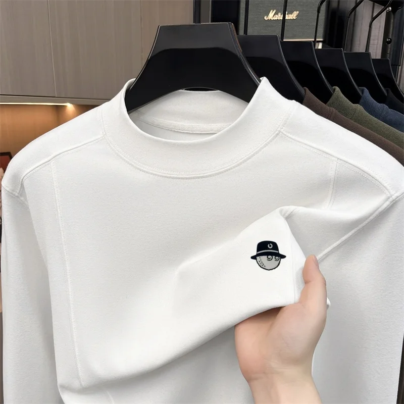 Men's Keep Warm New Arrival Autumn Print T-Shirt Fashion Comfortable Long Sleeved Mock Neck Tops Exquisite Versatile Men's Wear