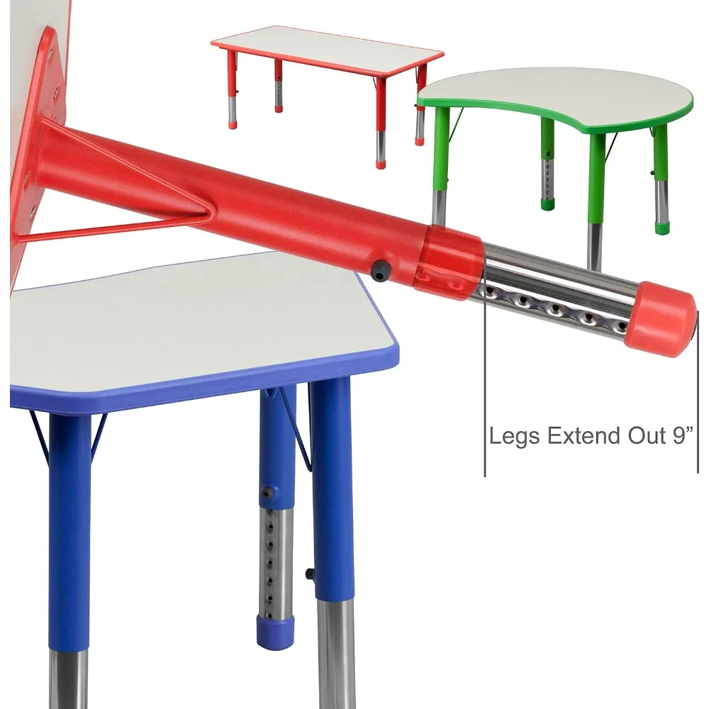 Blue Plastic Height-Adjustable Rectangular Activity Table, 21.875 Wide x 26.625 Long with Grey Top
