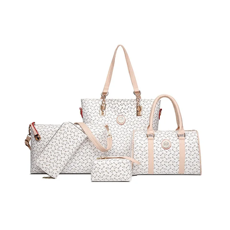 Women 5 Pieces Handbag Set Bone Pattern Shoulder Crossbody Tote Bag Fashion Purse
