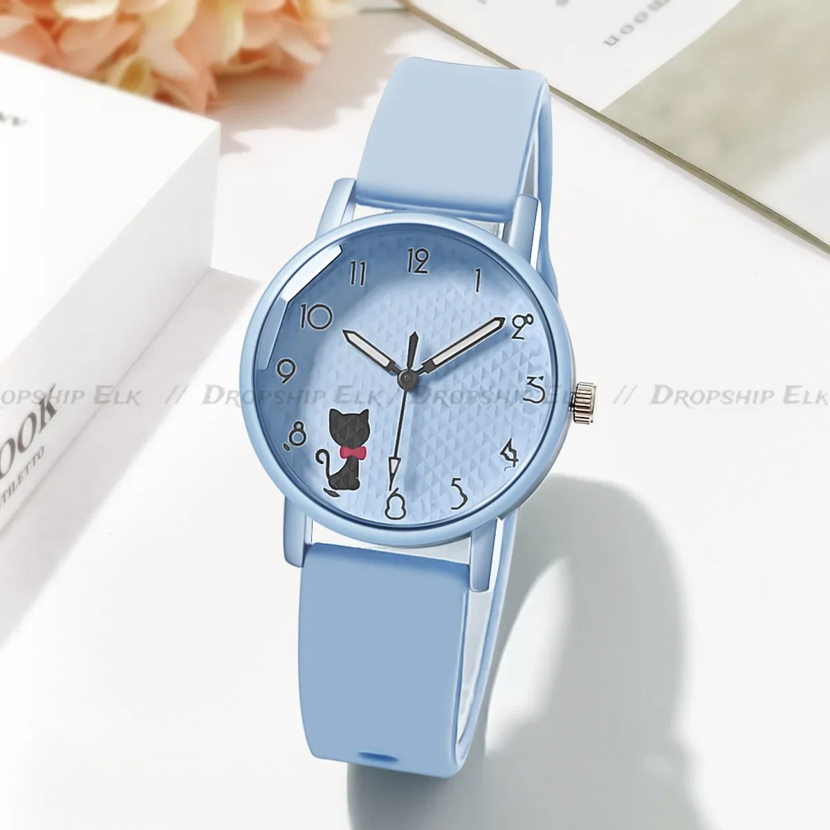 子供用の素敵な猫のブレスレットが付いたクォーツ時計、女性用のシリコン腕時計、学生用のスポーツウォッチ、誕生日プレゼント