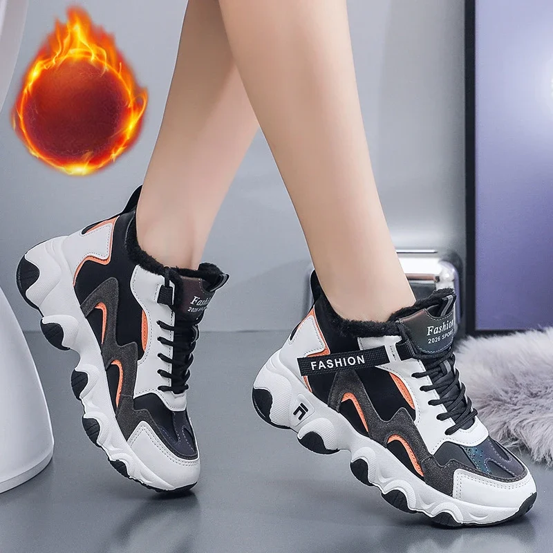 New Sports Shoes Korean Edition Plush High Top Trendy Versatile Cotton Shoes Outdoor Travel Casual Shoes Lightweight 2024