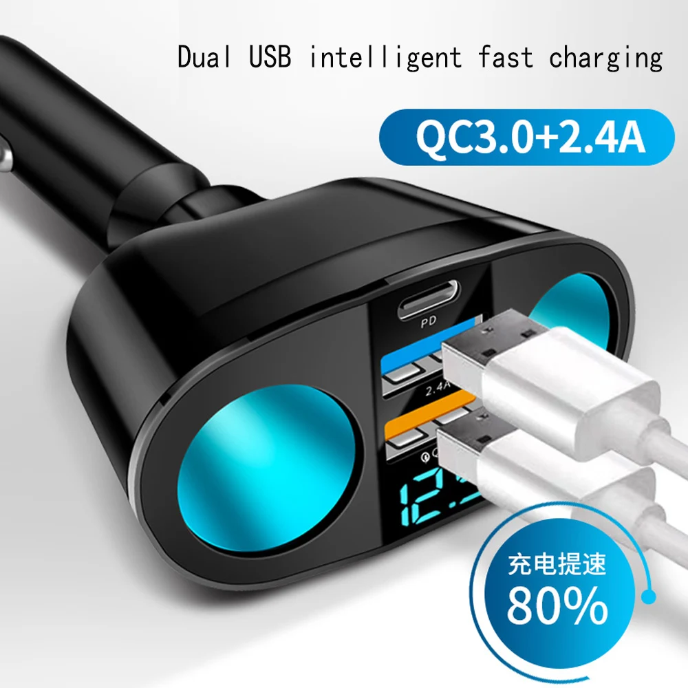 USB PD Quick Car Charger PD20W Type C Quick Charge QC3.0 Fast Charging Car Adapter Cigarette Lighter Socket Splitter For Phone