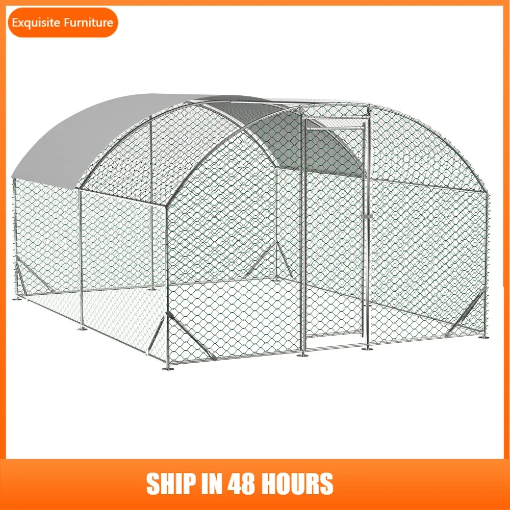 

Large Chicken Coop Metal Chicken Run with Waterproof and Anti-UV Cover, Dome Shaped Walk-in Fence Cage Hen House for Outdoor
