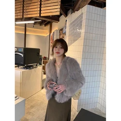 MEXZT cappotto corto in pelliccia di volpe sintetica donna elegante lusso corto giacche pelose inverno festa coreana sciolto caldo peluche capispalla soprabito