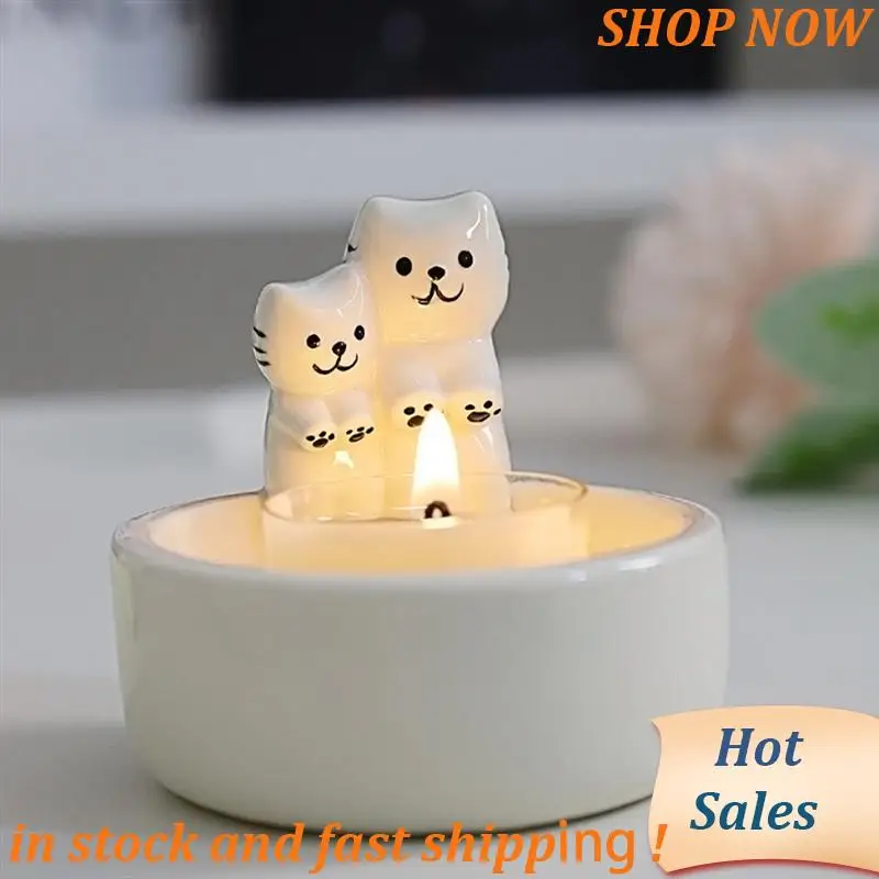 ABVB-Candle Holder, Aromatherapy Candle, Lovely Cat Home Decoration Candlestick, Gift For Female Cat Lovers