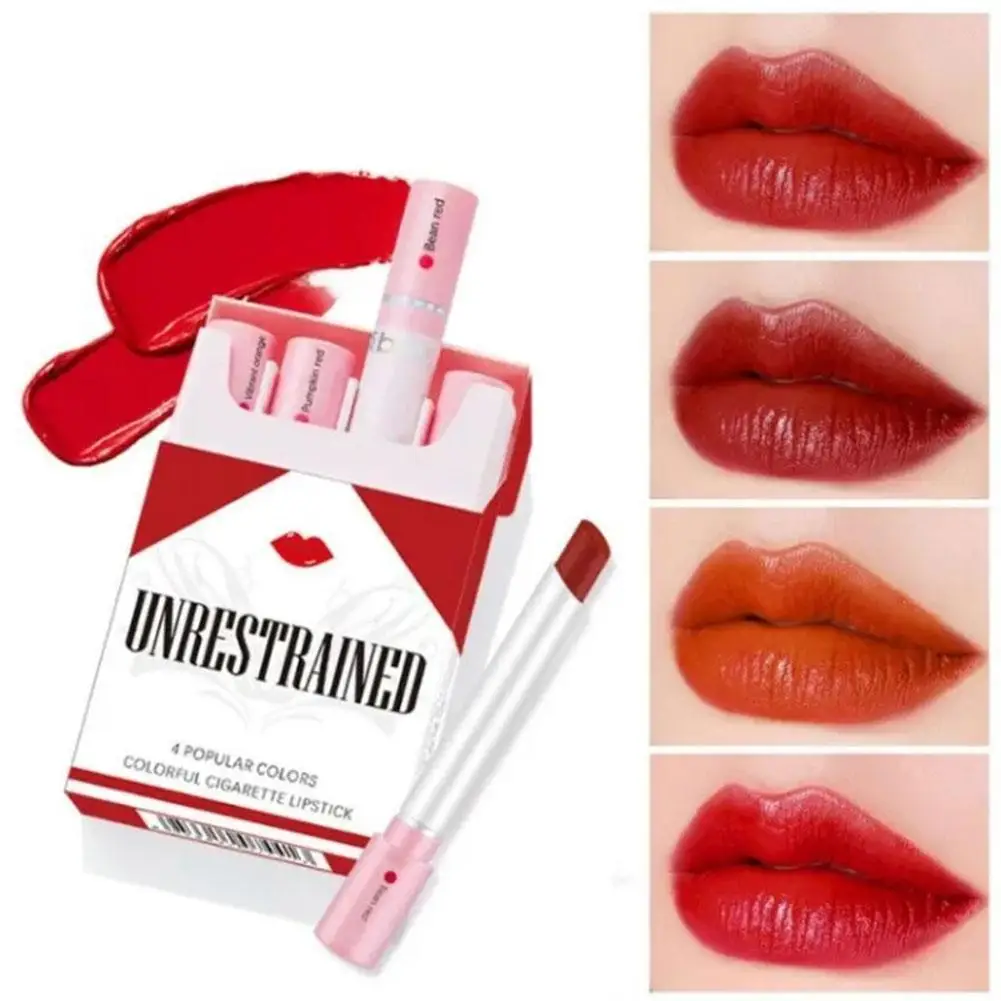 Juego de pintalabios de Cigarrillo, lápiz labial de terciopelo mate de larga duración, resistente al agua, maquillaje de labios rojos Nude, 4 colores