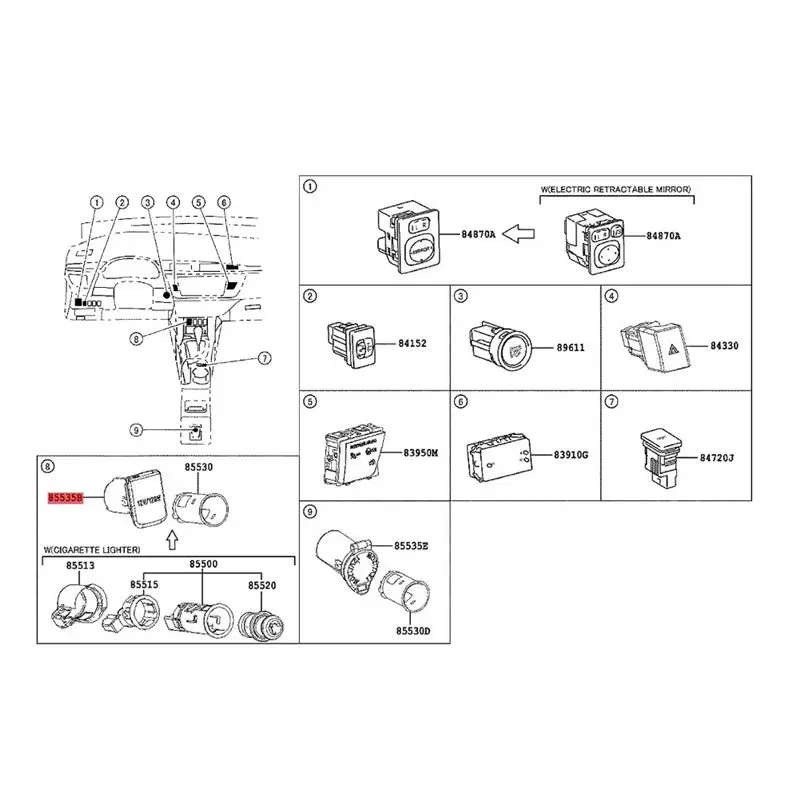 #85M Rear Row Power Socket Cover for Toyota Lexus 4RUNNER Corolla Prado,Prius Power Socket Cap,(plastic)