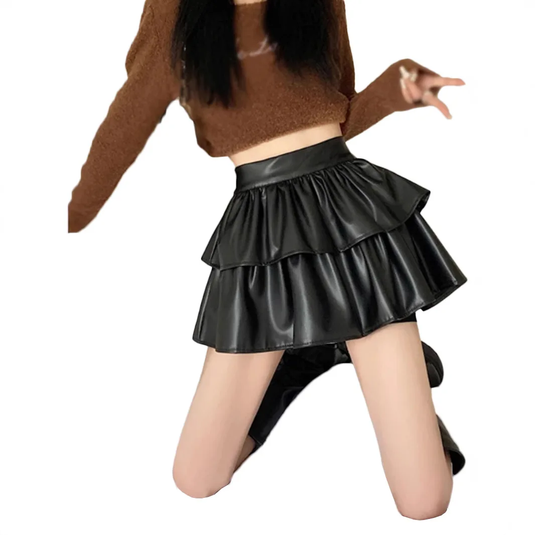 مثير طبقة مزدوجة عالية الخصر المخملية ort تنورة كرنفال Crossbody المرأة تنورة العصرية البوليستر مطوي تنورة #3