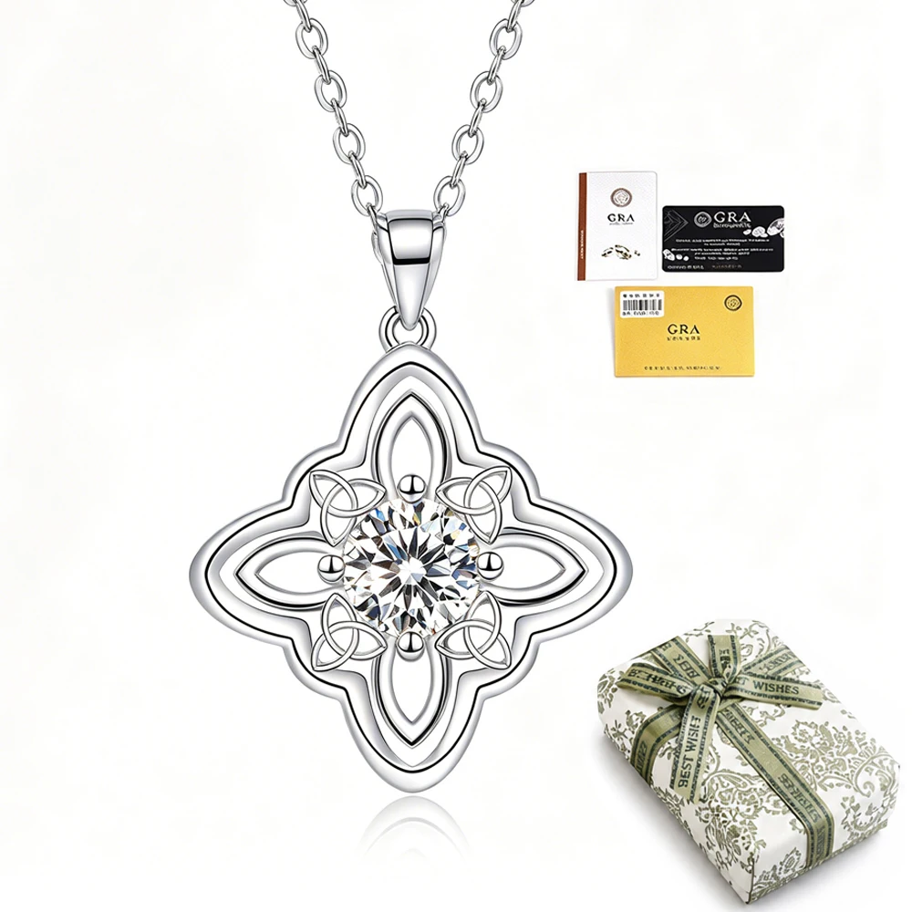 Collar con dije de nudo de bruja con moissanita de 7 mm para mujer, plata tailandesa, certificado GRA, color D, VVS1ab, imitación de diamante, joyería fina.