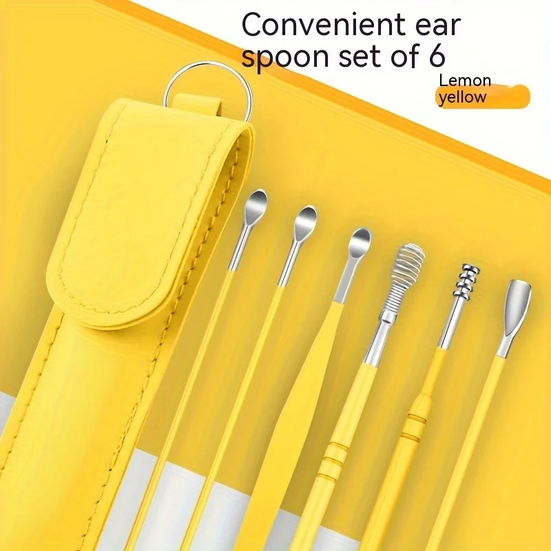 6-piece household ear picking and cleaning tool set, portable spiral spring ear scoop - Detail 1
