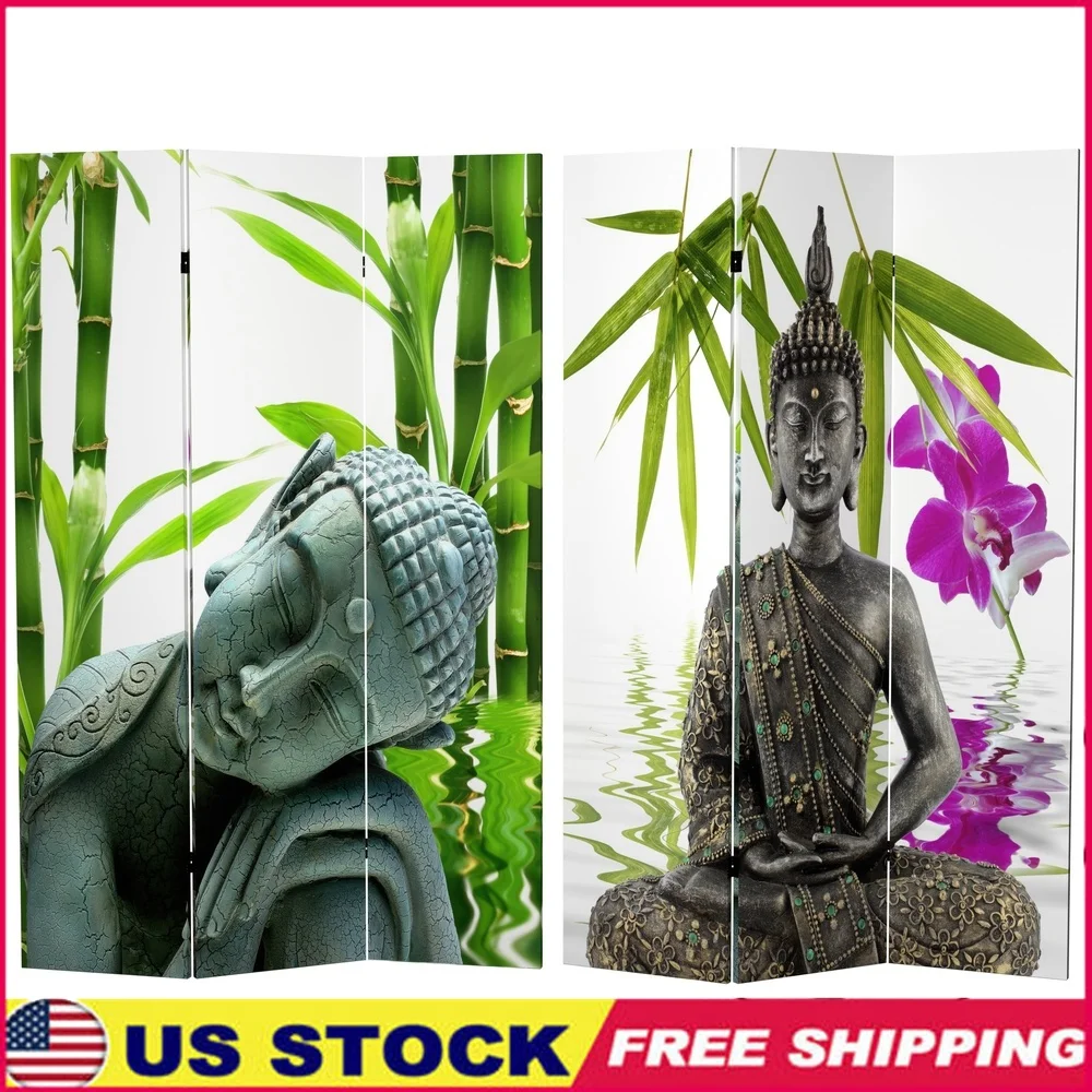 

6ft Tall Serenity Buddha Room Divider 3 Panel Double Sided Canvas Screen Portable Foldable Art Decor Living Room Bedroom Studio
