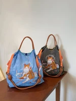 Nuevo bolso de mano para mujer, bolso de compras bordado con bola de hilo y gato, bolso de hombro tipo bandolera de nailon para ir al trabajo para mujer