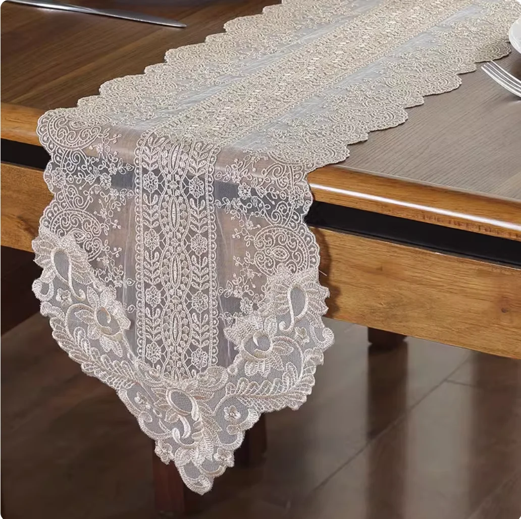 Korean lace dining table flag, European style beautiful and simple fabric TV cabinet, white tea table flag