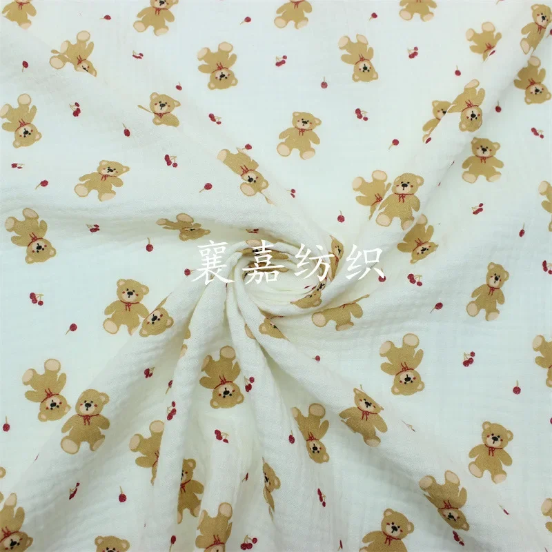 Double Cotton Crepe Cloth, Gauze Cartoon Bear, Fabric, Baby and Children\'s Clothing, Small Blanket Fabric