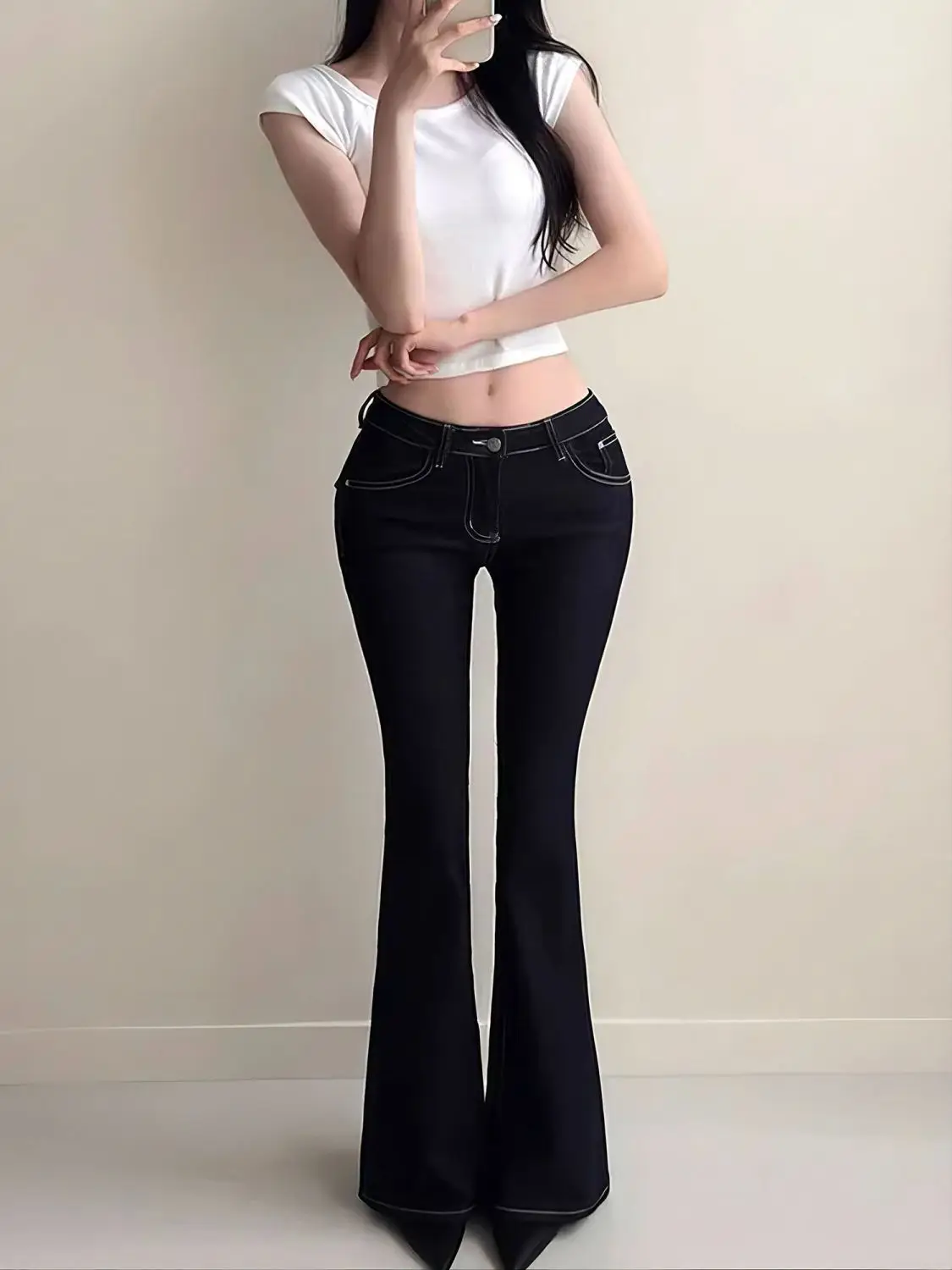 

Винтажные синие женские расклешенные джинсы с вышивкой и высокой талией Y2k, уличная одежда, джинсовые брюки-карго, брюки-клеш в стиле Харадзюку 2000-х годов