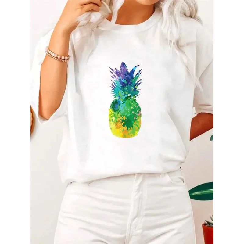 Tee T Female Fashion Printed Women Clothing Pineapple Letter Lovely 90s Summer Short Sleeve Casual Clothes Graphic T-shirts