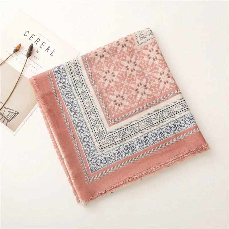 

Bohe Style Floral Printed Square Scarf Women Russian National Shawls Cotton Linen Handkerchief Bandana Hijab Wraps 130*130cm