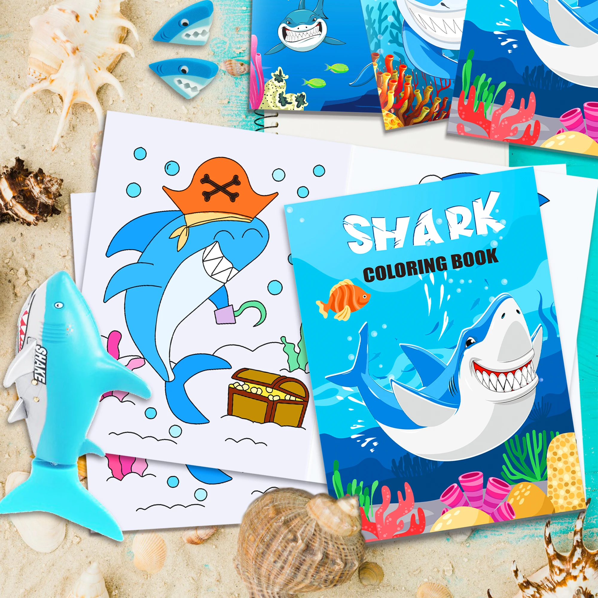 12pcs Kids Cartoon Sea Animal Shark Fish Theme Graffiti Drawing Painting Books DIY Coloring Picture Book Birthday Party Gifts