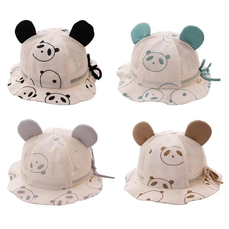 

Cartoon Baby Bucket Hat Outdoor Baby Sun Hat Breathable with Cartoon Panda Ears