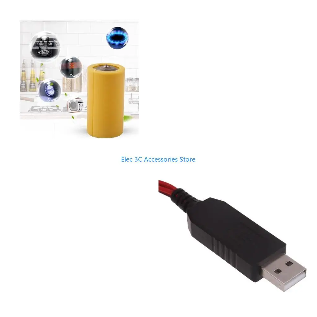 Y51A USB 5V2A to 3V1A Dummy Battery Power Cable for 2x 1.5V LR14 C Battery Adapter for Electronic Toy Gas Stove Flashlight