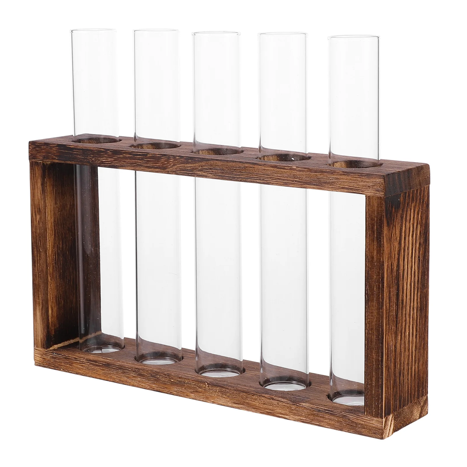 

Glass Test Tube Vase Natural Wooden Stand Smooth Round Mouth Hydroponic Desktop Plant Container Transparent Flower Pot