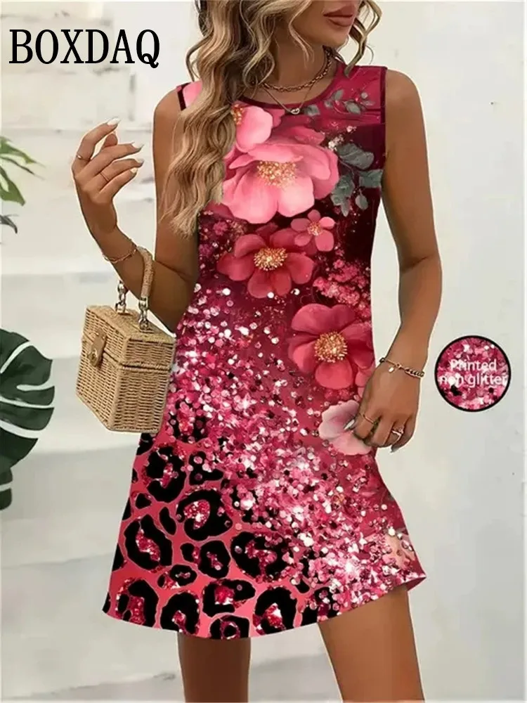 코코넛 나무 3D 인쇄 하와이 휴가 해변 드레스 여름 탱크 여성 캐주얼 패션 민소매 루즈 드레스 여성 의류