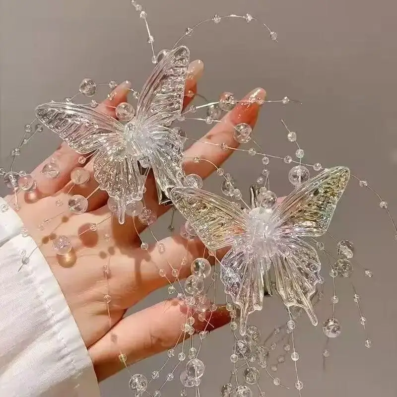 Lange Haarspange mit Schmetterlingsperlen und Quasten für Damen, Feenhaftes, süßes Prinzessinnen-Haarschmuckstück, modische Haaraccessoires. – Detail 8