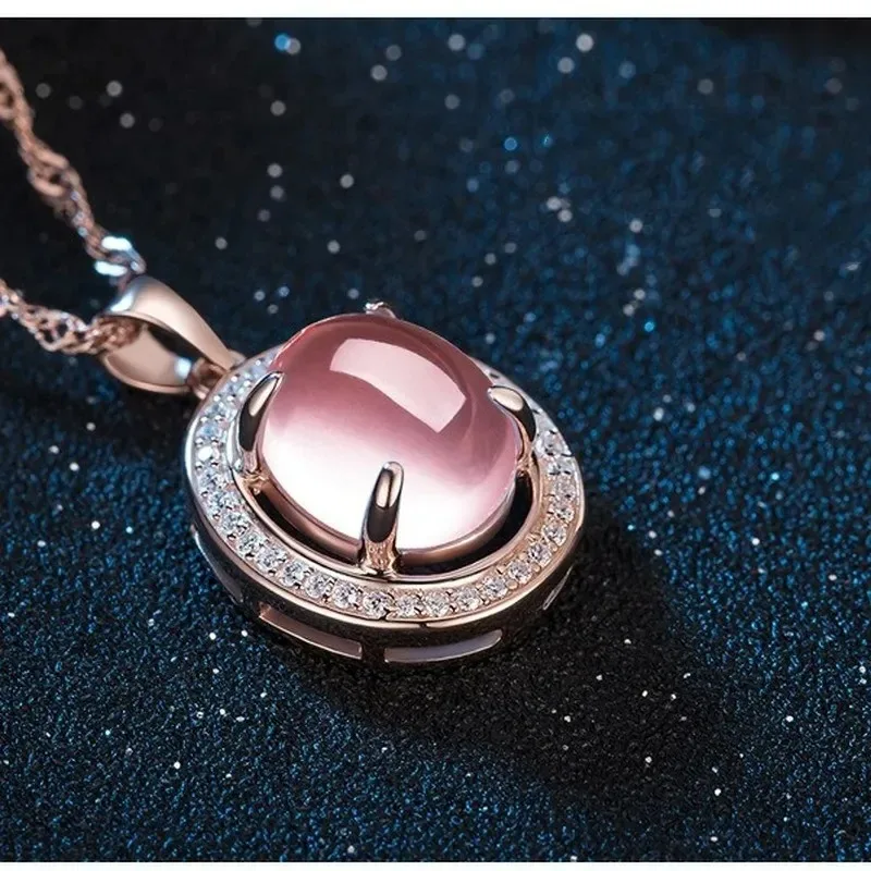 Natural Pink Chalcedony Water Drop Hand Carved Pendant Fashion Jewelry Women's Necklace