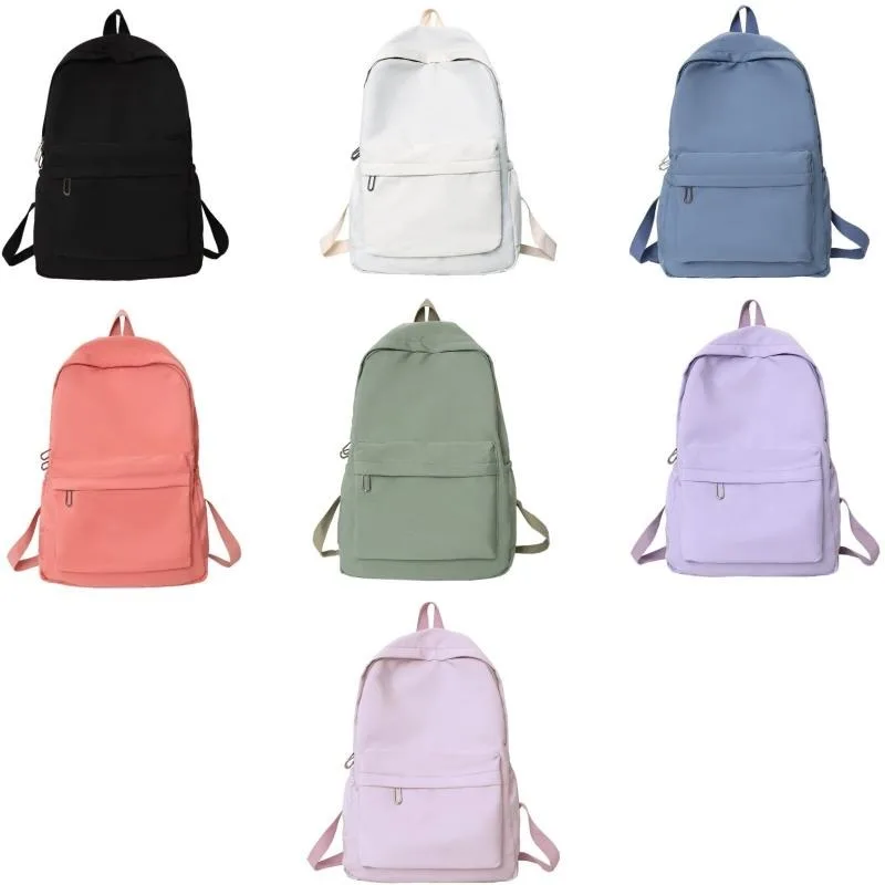 Women Schoolbag Waterproof Large Capacity School Backpack Smooth Zipper Solid Color Teens Girl Casual Daypack Bag Student Supply