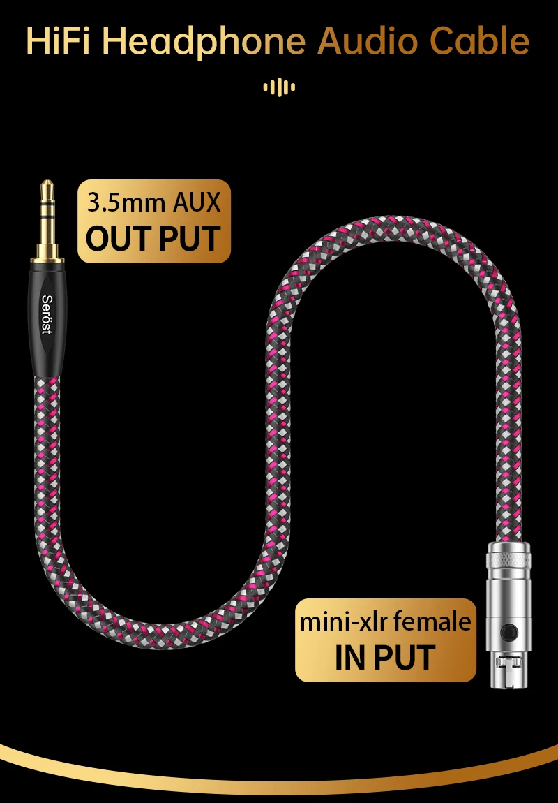 Serost Moon HiFi-Audiokabel aus Einkristallkupfer, 3,5-mm-Aux-Anschluss auf 3-Pin-Mini-XLR-Buchse für Verstärker, Musikplayer und Kopfhörer – Detail 2