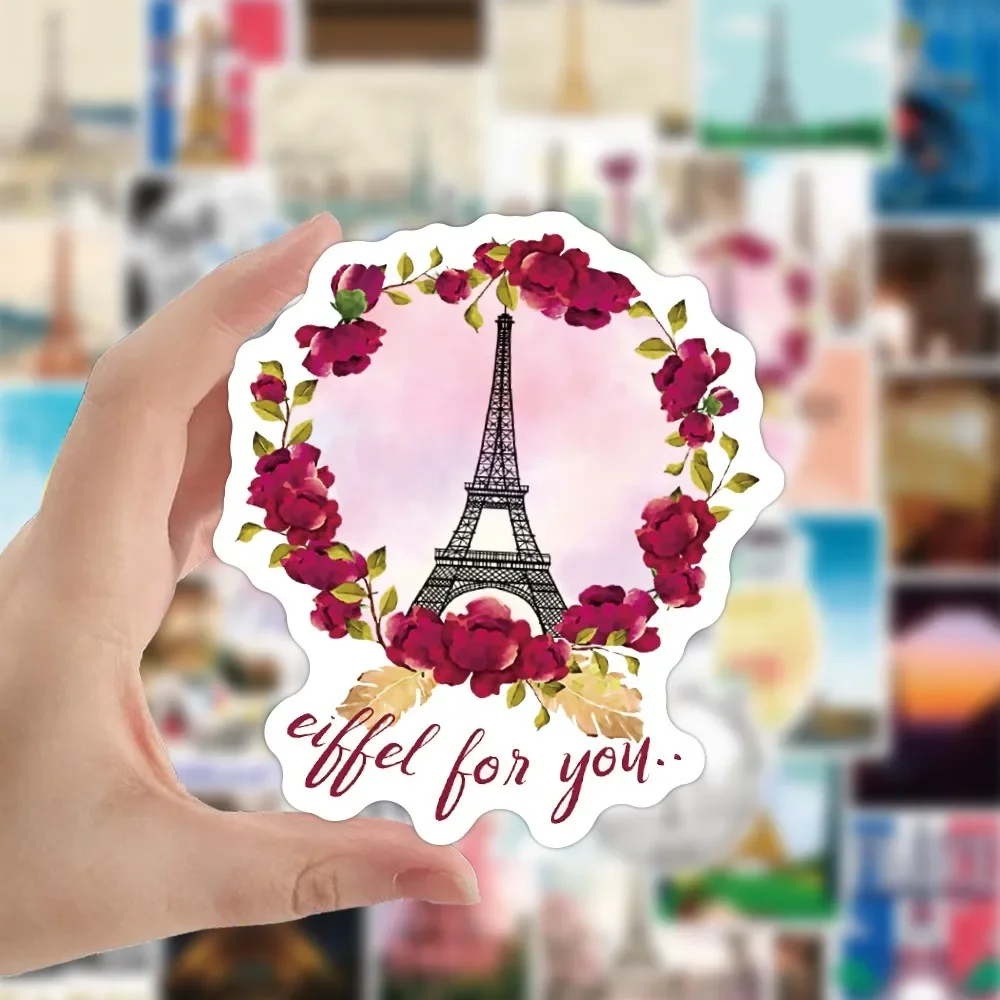 50Pcs France Paris Landscape Stickers Aesthetic Eiffel Tower Decals for Laptop Phone Travel Luggage Guitar Skateboard Car Decals