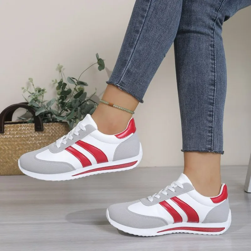 Womens Lightweight Comfortable Lace up Fashion White Sneakers Casual Versatile Daily Walking Shoes for Outdoor Indoor view 4