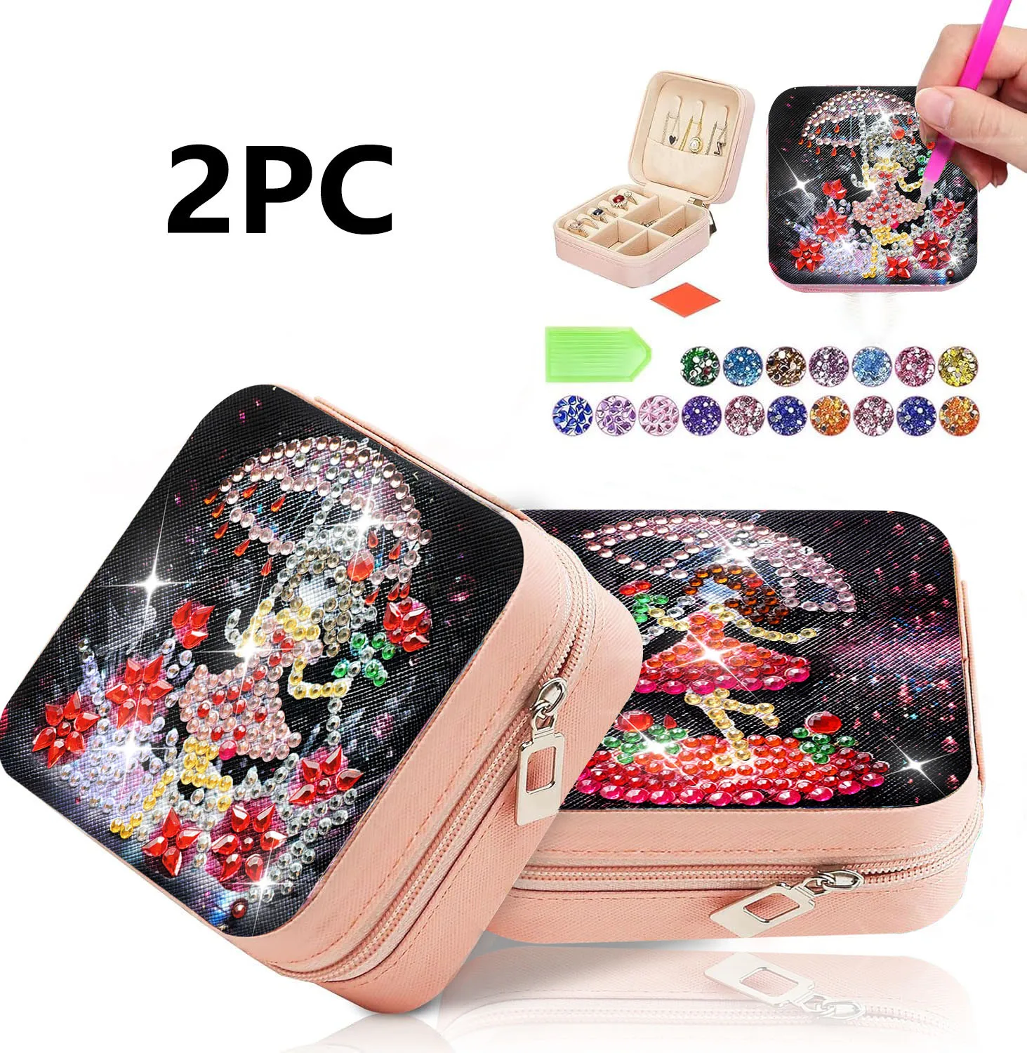

2pc Beauty Diamond Painting Jewelry Box Set Diamond Art Painting Jewelry Box Portable Diamond Art Jewelry Organizer