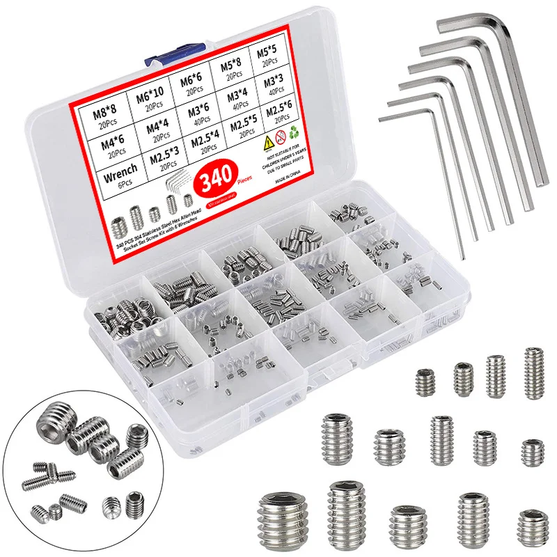 

Metric Hex Socket Head Cup Point Screw Set M2.5/M3/M4/M5/M6/M8 Internal Hex Drive Allen Head Screw Assortment Kit Stainless