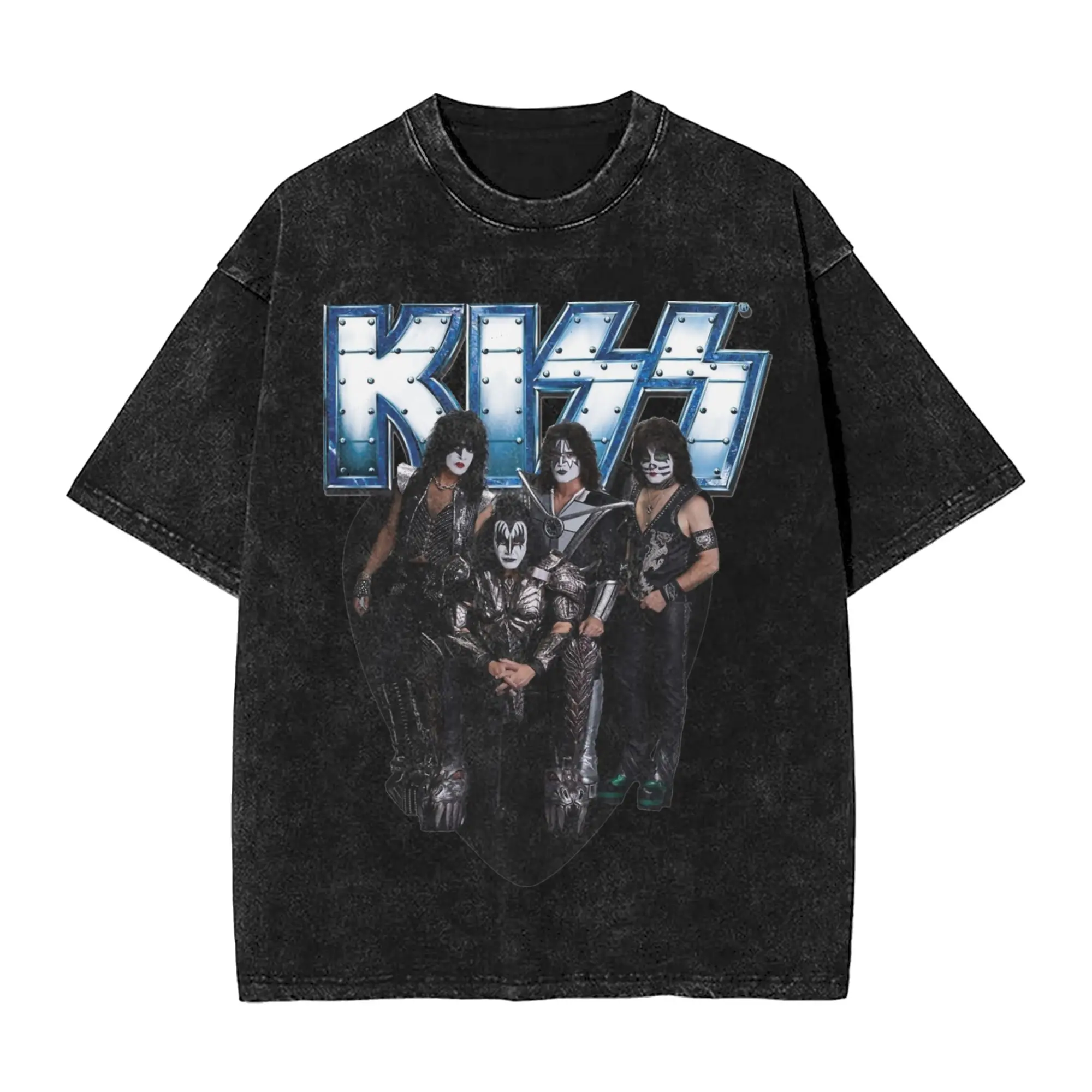 

KISS THE BAND AMERICAN ROCK metal MUSIC T Shirt Hip Hop Washed Short Sleeve Oversize T-Shirts Retro Men Women Streetwear