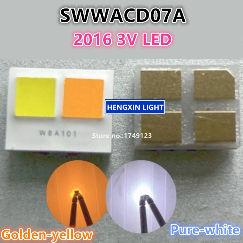 Super Bright 2016 SWWACD07A 3V LED, Golden-yellow+Pure-white Dual Color, 5W High Power Car Daytime Running Lights Lamp Beads