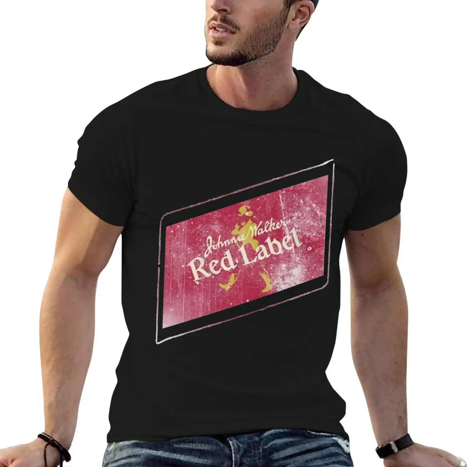 Винтажная белая футболка Johnnie Walker Red Label, дизайнерская хлопковая футболка, мужская футболка
