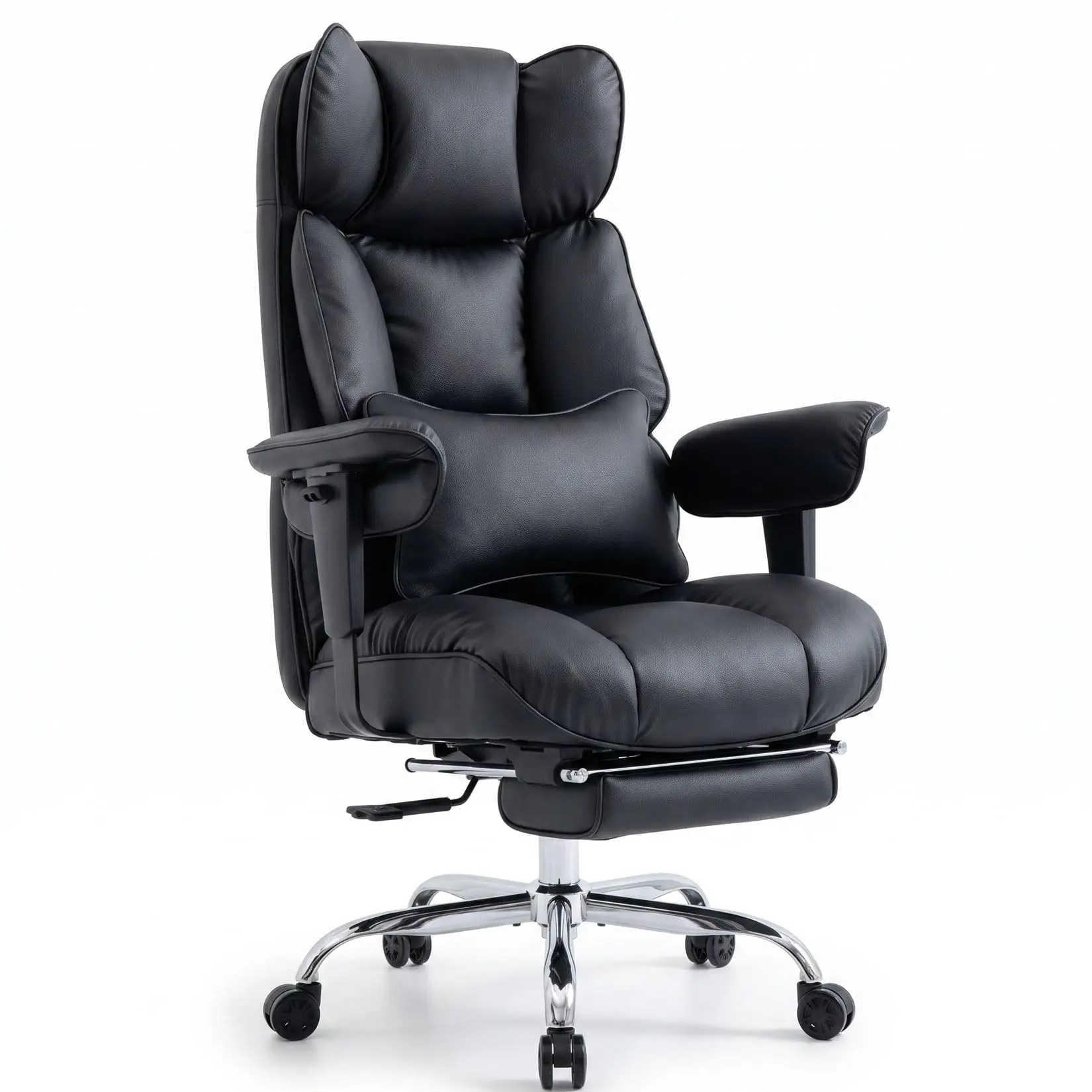 

Premium Black PU Leather Executive Chair With Adjustable Footrest, High Back Support, Dual Spring System, Heavy Duty Recliner