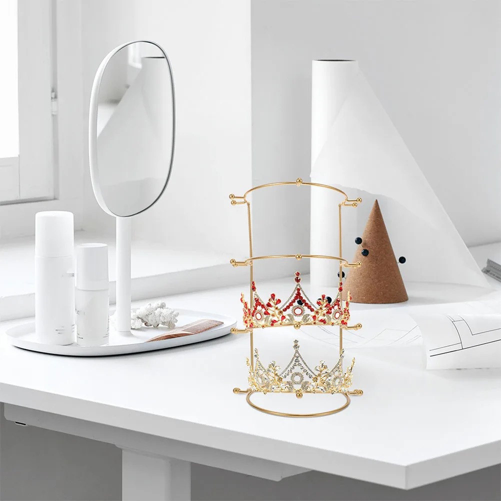 

2Pcs Layered Crown Display Stand Elegant Golden Storage Organizer Bridal Tiara Holder Jewelry Rack Hairband Holder Wedding