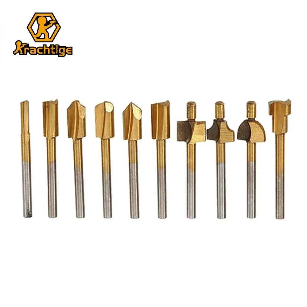 

Krachtige 10Pcs HSS Router Bits Wood Milling Cutter 1/8" 3mm Shank Carpentry Drill Bits for Dremel Rotary Tool