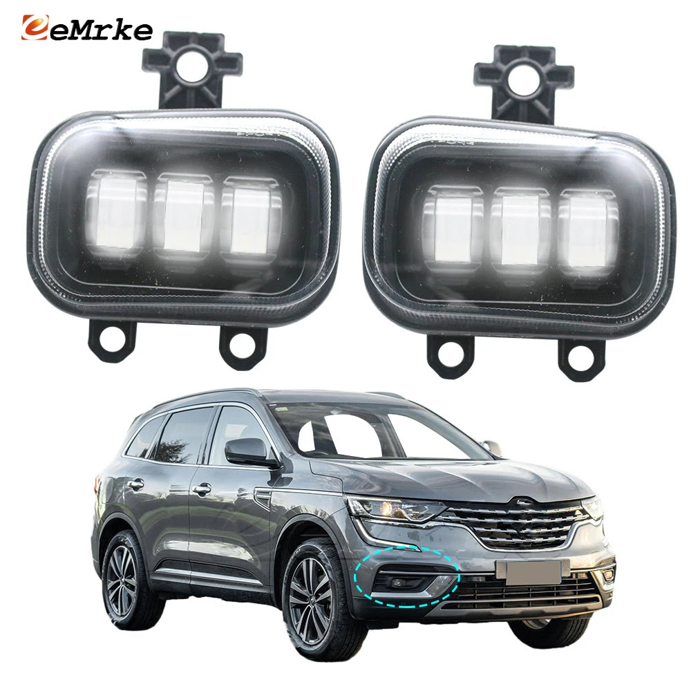 2-Pieces Led Fog Lights for Renault Koleos, Samsung QM6 2020 2021 2022 Front Car Fog Lamp Assembly w/ Lens 40W 12V White DRL