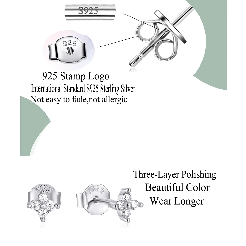QooLady Real 925 Sterling Silver Cubic Zircon Lucky Leaf Flower Stud Earrings for Women Banquet Party Fine Jewelry Gifts SE026