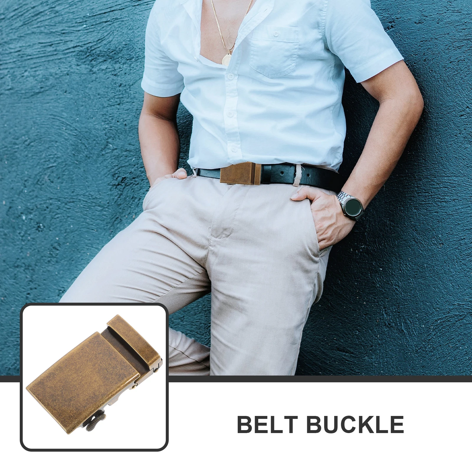 

Mens Belt Buckle Automatic Ratchet Business Silver Alloy Adjustable Formal Wear Accessory Coffee Black