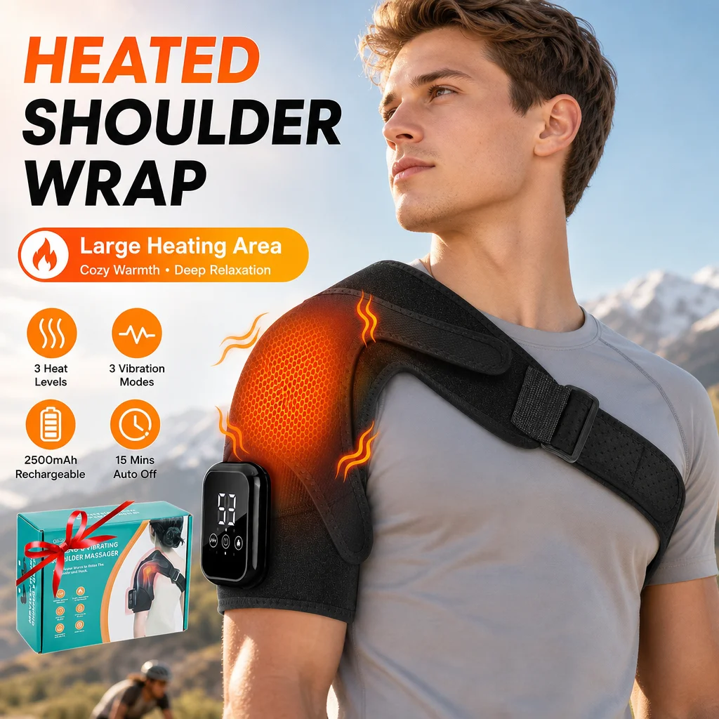 Electric Heated Shoulder Brace Massager, Cordless Shoulder Heating Pad,3 Vibration Modes, LED Display Hot Compress,Muscle Relax