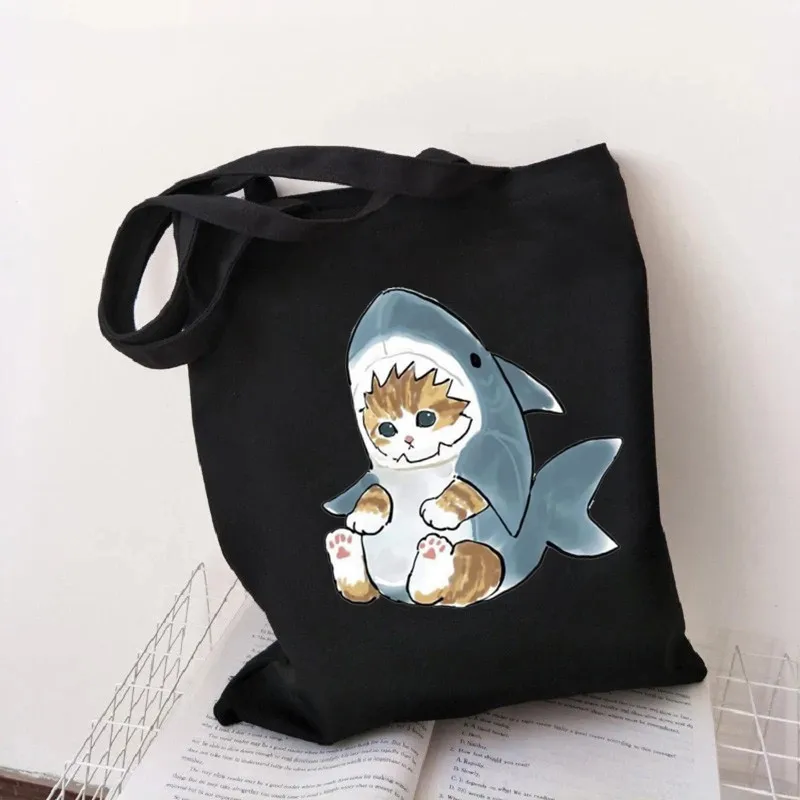 

Cat Shark Shopping Bag Bolsa Compra Plegable Jute Bag Bolsa Shopper Bolso Shopping Handbag Bag Tote Reusable Net Ecobag Cabas