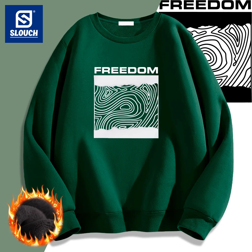 Freedom Art Printed Long Sleeve Hoodies Oversize Sweatshirt Thick Plush Warm Pullover Autumn Winter Mens Clothing New in Tops