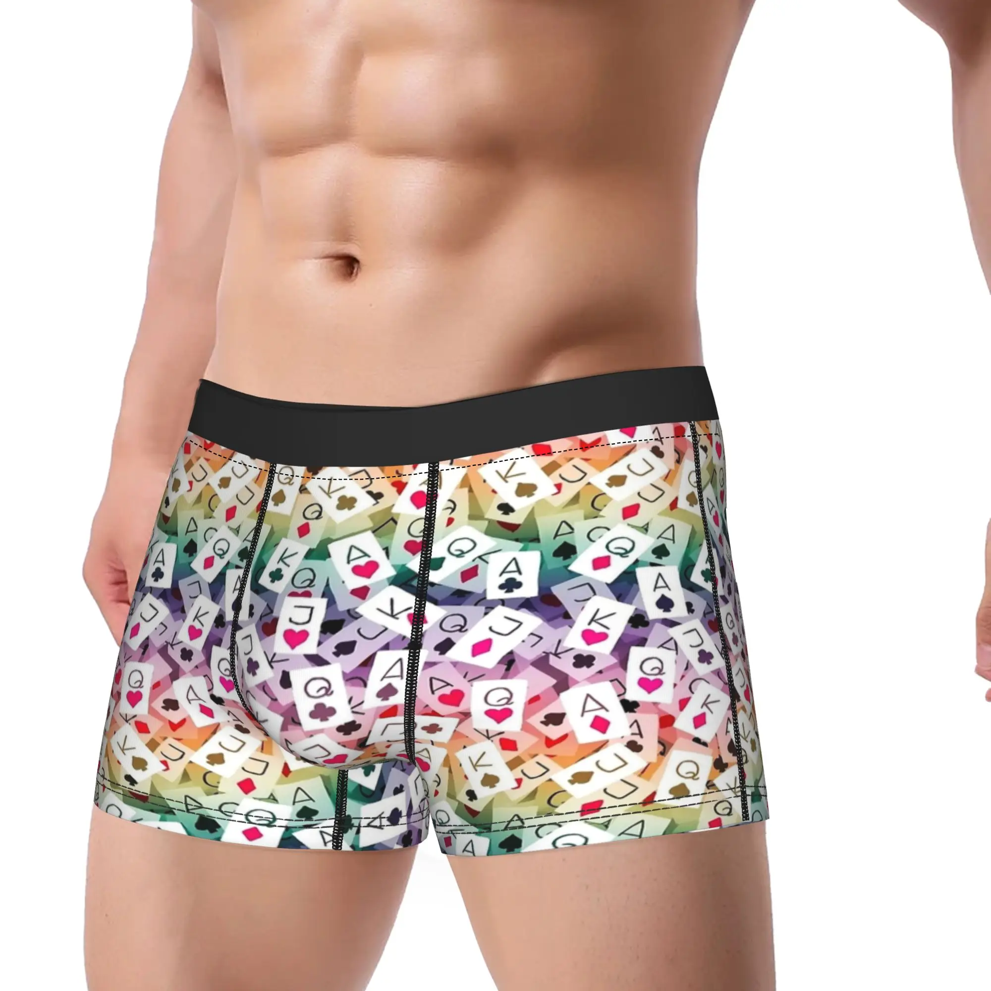Poker Tiled Cards Rainbow Underwear  Comfortable Underpants Pattern Shorts Briefs For Men Pouch Plus Size Trunk