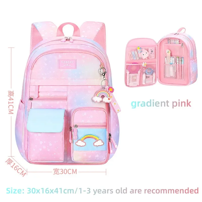 Sac à dos d'école de style réfrigérateur pour filles, sac à dos imperméable nickel é arc-en-ciel, sac léger pour élèves du primaire