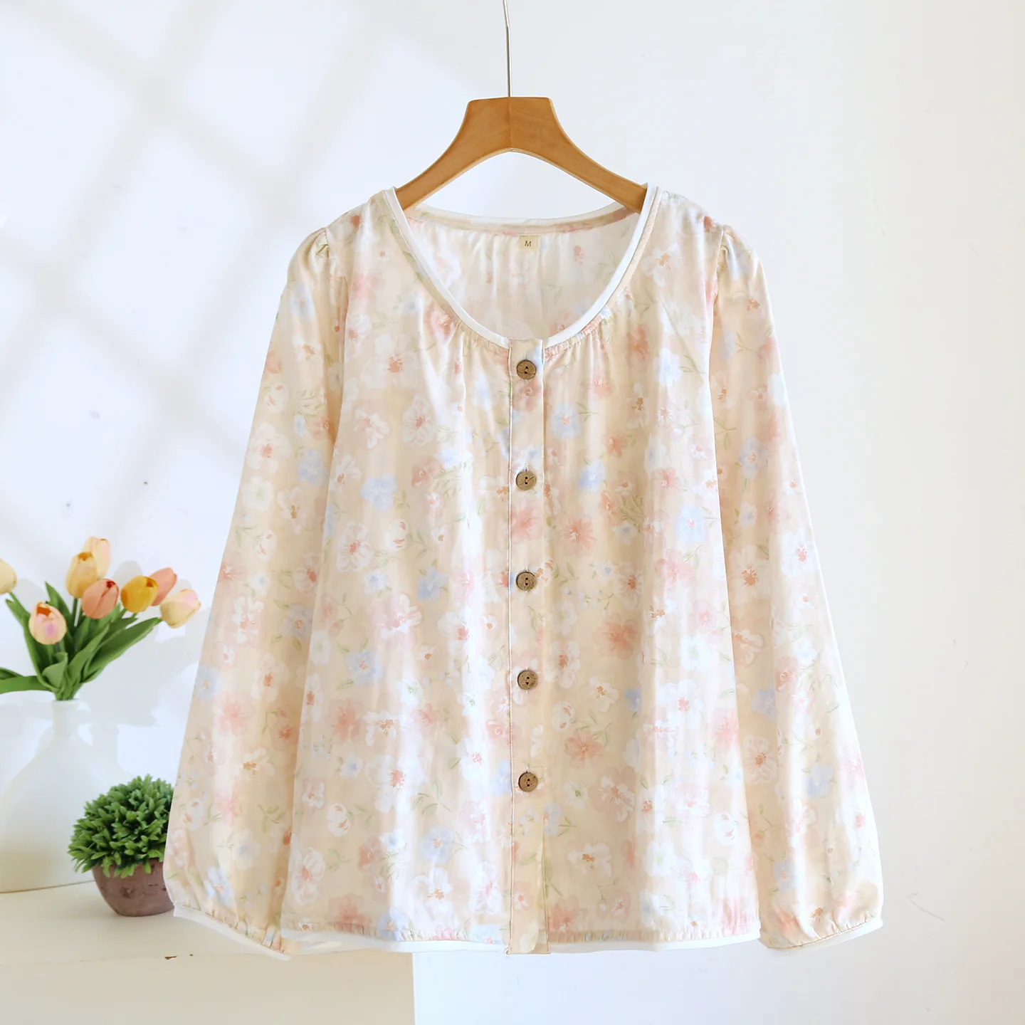 

Multi Colors Printed Long Sleeve Women's Cotton Homewear Sleep Tops Single Piece Sleepwear Clothes for Spring and Autumn